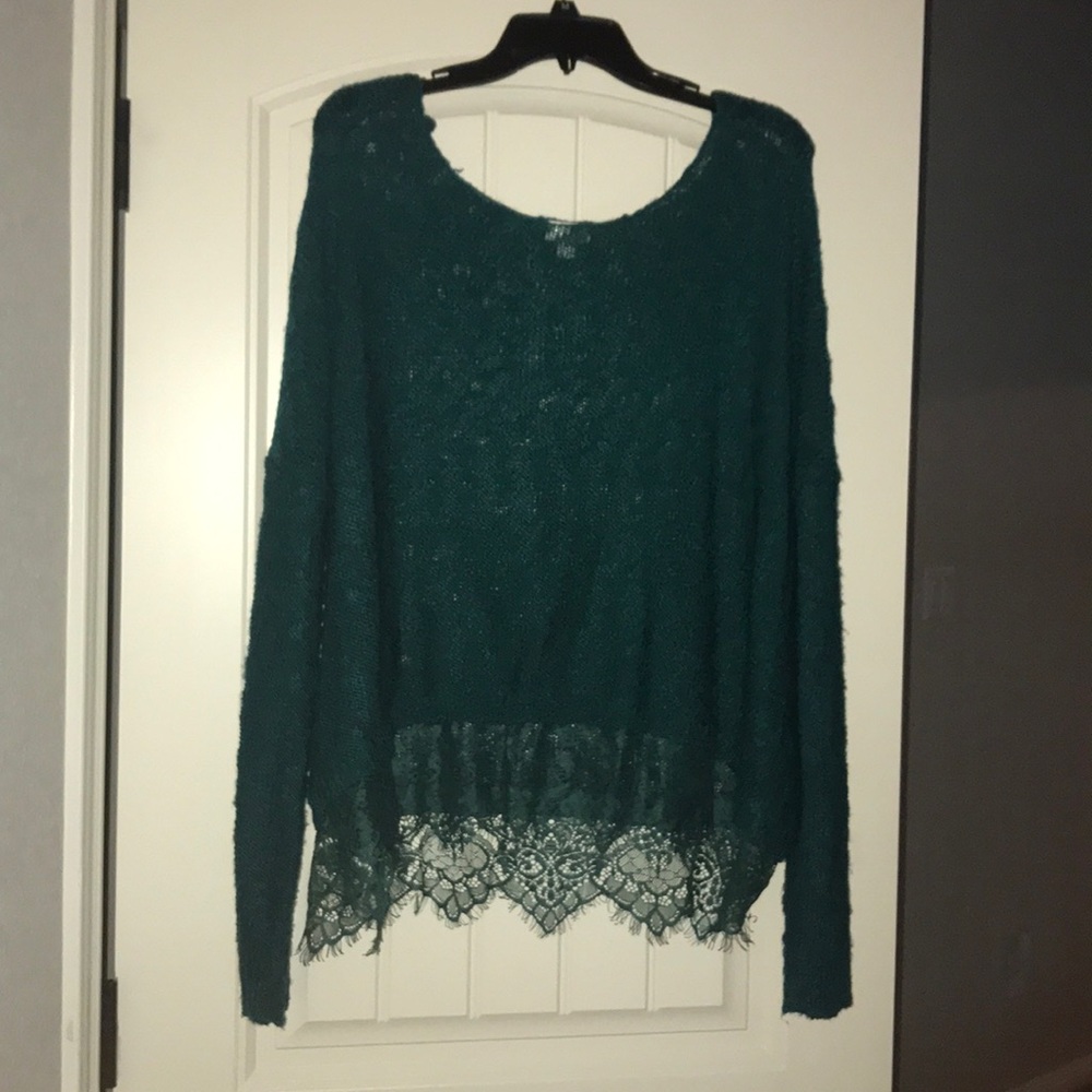 Teal lace sweater